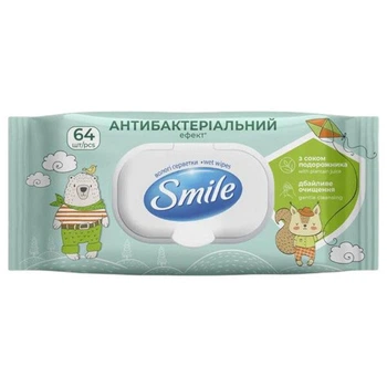 Салфетки влажные антибактериальные Smile с соком подорожника и клапаном, 64 шт/уп - 703126
