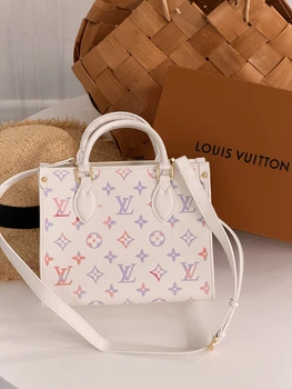 Женская сумка Louis Vuitton OnTheGo Aquarelle Premium Tote бело-лиловый через плечо Луи Виттон