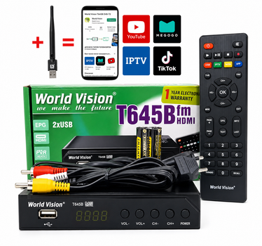 Комплект Тюнер т2 World Vision T645B FM VideoCast Wi-Fi 3dB 300 IPTV