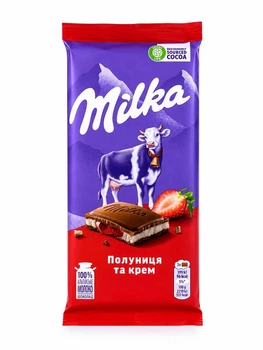 Шоколад Milka полуниця та крем 90г.