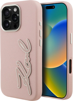 Etui plecki Karl Lagerfeld FW Grained Signature Logo do Apple iPhone 16 Pro Max Pink (KLHCP16XPGFKSRSP)
