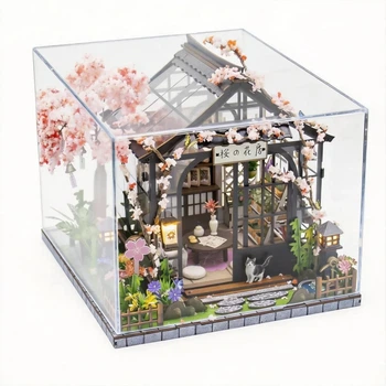 Румбокс Весняна теплиця з сакурою Інтер'єрний конструктор Sakura Greenhouse DIY Miniature House Kit M-2621 + купол