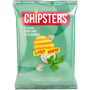 Чіпси Chipster's хвилясті сметана та зелень 95г.