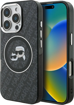 Etui plecki Karl Lagerfeld IML Glitter Karl & Choupette Heads Logo MagSafe do Apple iPhone 16 Pro Max Black (KLHMP16XHMKBKCHK)