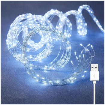 Гирлянда водопад 200 LED 2 метра USB для дома 10 нитей холодный белый LS-2366