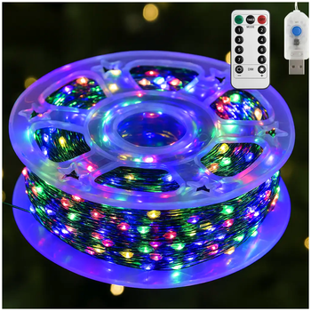 Гирлянда USB 200м 2000LED с пультом для дома зеленый провод LS-2569
