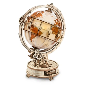 Конструктор 3D дерев'яний глобус ROKR Luminous Globe ST003D (Electric Version) з LED-підсвічуванням, 185 деталей