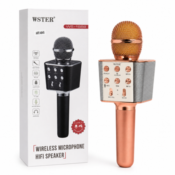 Беспроводной караоке-микрофон WSTER WS-1688 Rose Gold с Bluetooth, динамиком, FM-радио и голосовыми эффектами