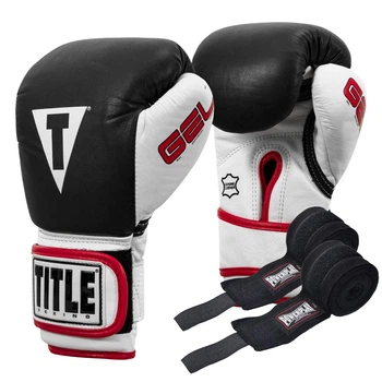 Боксерские перчатки TITLE Boxing Gel World Black XL 16oz (бинты 4м. в комплекте)
