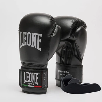 Боксерские перчатки Leone GN383 THUNDER Black 16 унций (капу в комплекте)