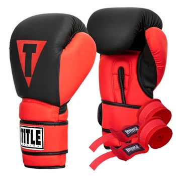 Боксерские перчатки TITLE Boxing Guts and Glory Black/Red L 14oz (бинты 4м. в комплекте)