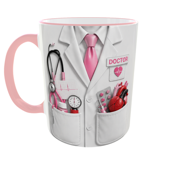Кружка (чашка) з принтом Doctor – подарунок лікарю, медику, медичному працівнику | Керамічна 330 мл(рожева ручка)