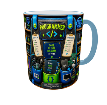 Кружка (чашка) с принтом Programmer Organizer – Professional Organizer Collection | Подарок программисту, разработчику, IT-специалисту | Керамическая 330 мл(голубаяа ручка)