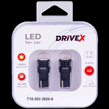 Світлодіоди в габаритні вогні. Підсвітку номера та салона DriveX T10-203 3020-6 9-48V W5W base-10mm к-т.