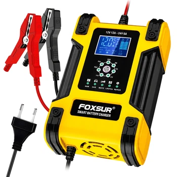 Зарядное устройство Foxsur FBC122412D 12V 12A / 24V 6A для АКБ авто, импульсное 7-ступенчатое с Repair