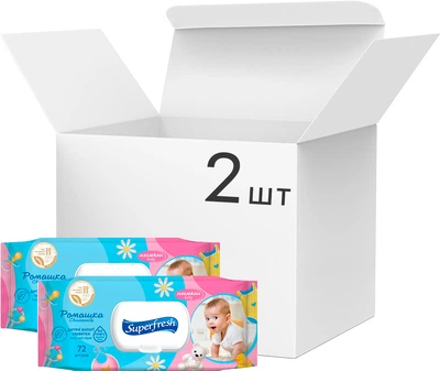 Упаковка влажных салфеток Superfresh Baby Chamomile с клапаном 2 пачки по 72 шт. (42110414)