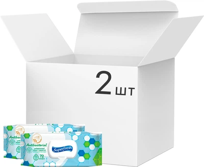 Упаковка влажных салфеток Superfresh Antibacterial с клапаном 2 пачки по 72 шт (42216713)