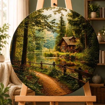 Картина за номерами кругла Лісова хатинка © 50 х 50 Орігамі (OR2004)
