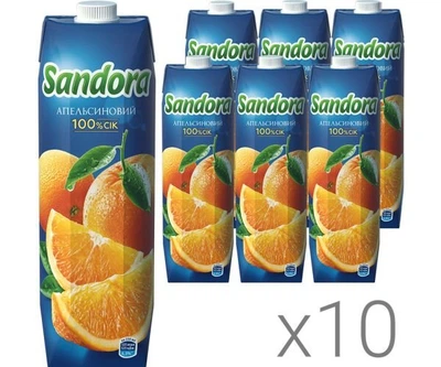 Sandora, Упаковка 10 шт. х 0,95 л, Сік апельсиновий 100% Сандора, без цукру