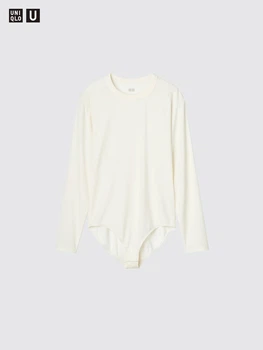 Женское боди AIRism UNIQLO с длинным рукавом 1160042939 (Молочный L)