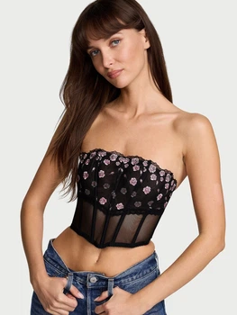Сетчатый корсетный топ Victoria's Secret с вышивкой 1159904649 (Черный XL)