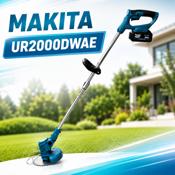 Аккумуляторный триммер Makita UR2000DWAE 48 В с двумя аккумуляторами по 6 А·ч, бесщеточная электрокоса для стрижки травы, сорняков и кустарников, садовая мотокоса с дисками, ножами и зарядным устройством