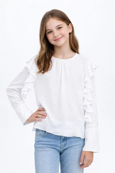 Блузка для девочки с длинным рукавом Sly 139/S/19 белый 152