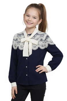 Блузка трикотажная для девочки с длинным рукавом Rolly 16010 синий 134