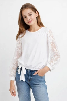 Блузка для девочки с длинным рукавом Sly 113/S/18 белый 152