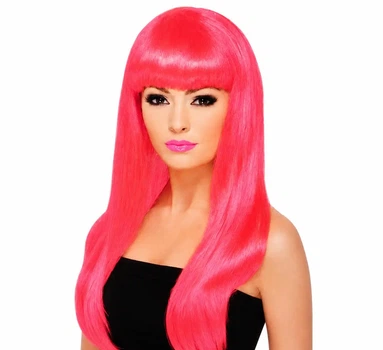 Карнавальна перука Smiffys Babelicious Neon Pink довге пряме волосся з чубчиком неоново-рожеве (SKU-303)