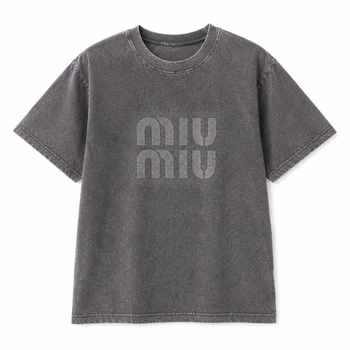 Жіноча футболка Miu Miu з стразами, сіра, розмір L