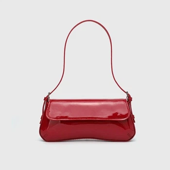 Женская красная маленькая глянцевая сумка в стиле Zara Зара багет лакированная через плечо