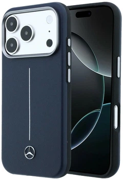 Чохол для смартфона Mercedes-Benz Leather Semi Wrap Iconic Line MagSafe для Apple iPhone 17 Pro Navy Blue (3666339617813)