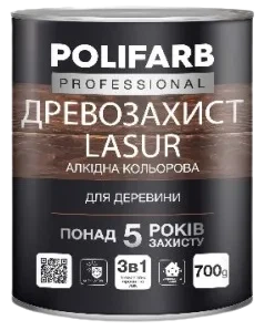 Лазур алкідна Polifarb древозахист темний дуб 0.7 кг