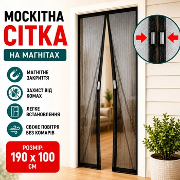 Москитная сетка Magic Mesh 1,9 м черная защитная сетка на дверь от насекомых с магнитным закрытием