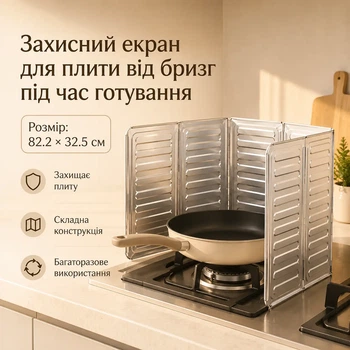 Захисний екран для плити від бризг під час готування (82.2×32.5 см)