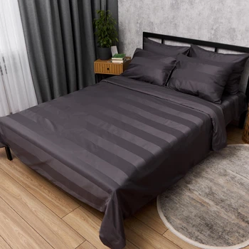 Комплект постельного белья Moon&Star Satin Stripe Dark Graphite King Size 220x240 наволочки 4х50х70 (MS-820016908)