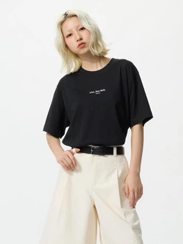 Футболка хлопковая оверсайз длинная женская Uniqlo 352186043 M Черная (1159865341)