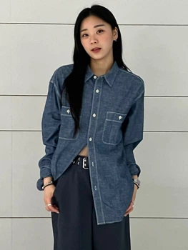 Рубашка джинсовая женская Uniqlo 728297419 M Синяя (1159906037)