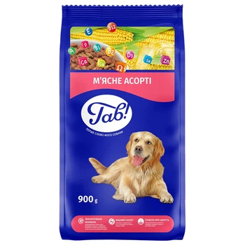 Корм для дорослих собак "Гав", з м'ясним асорті, 900 г - 716087
