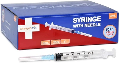 Шприц 3мл с иглой 23G, игла 1 дюйм, 50 шт. в упаковке
