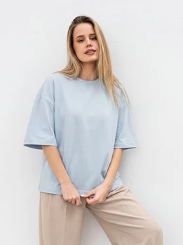 Футболка из плотного 100% хлопка «Бейсик» ROMASHKA Светло-голубой, One size Petite, 20448