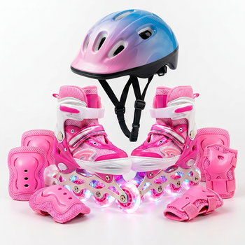 Детские раздвижные ролики с шлемом и защитой 3в1 SP-Sport Skates 0012-4 размер 31-34 Pink-Light Pink-Blue