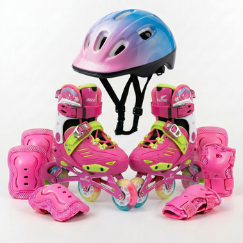 Детские раздвижные ролики с шлемом и защитой 3в1 SP-Sport Skates 713-1 размер 29-32 Pink-Blue