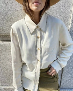 Сорочка оздоблена стразами кремового кольору Zara розмір XS