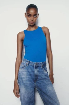 Боді еластичне з коміром-халтер яскраво-синього кольору Zara розмір М