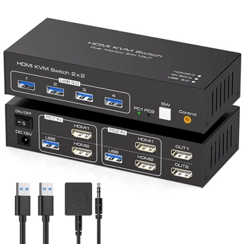KVM переключатель USB 3.0 HDMI Dual Monitor на 2 ПК и 2 монитора 4K 60Hz