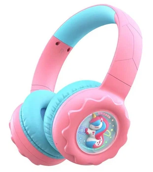Детские беспроводные наушники с единорогом Onikuma B-75 с Bluetooth 5.4, RGB-подсветкой, микрофоном и защитой слуха 85 дБ До 50 часов работы Розовые