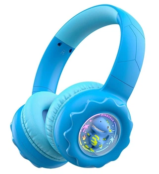 Детские беспроводные наушники с динозавром Onikuma M45 с RGB-подсветкой, встроенным микрофоном и Bluetooth 5.4 Накладная игровая гарнитура для детей До 50 часов работы Синий