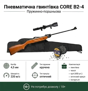 Пневматическая винтовка CORE B2-4 + Чехол, Оптический прицел и Пули 450шт